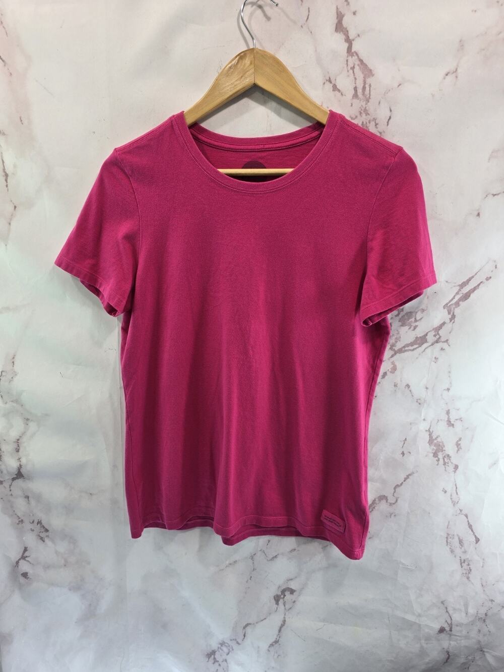 Life Is Good T Shirt Womens Medium Pink Tee Crusher Crew Plain Solid Hot Magenta